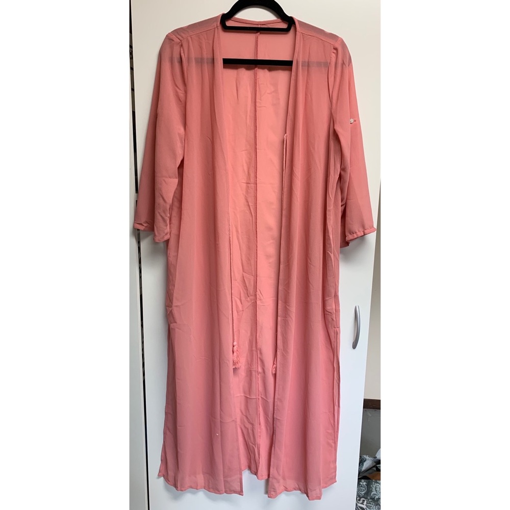 Sheer coral kimono sweater